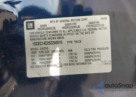 2008 Chevrolet Silverado 1500 Lt1 z USA, uszkodzony, nr VIN 1GCEC14C28Z290918